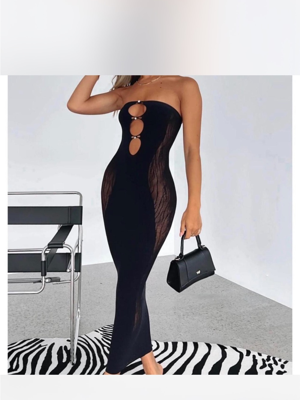 Black white fox boutique tube mesh dress